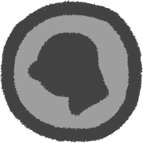 a grey / silver circle with a darker outline and a silhouette of a person looking to the left. the silhouette is cut off at the neck